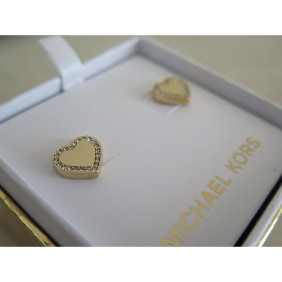 MICHAEL KORS MKJX3965710 Gold Tone Pave Crystal Heart Heritage Stud Earrings - Picture 9 of 10